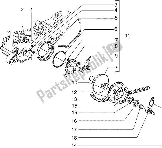 All parts for the Driving Pulley of the Piaggio Liberty 50 2T 1997