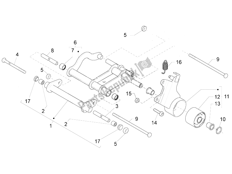 All parts for the Swinging Arm of the Piaggio FLY 50 4T 2V 25 30 KMH 2012