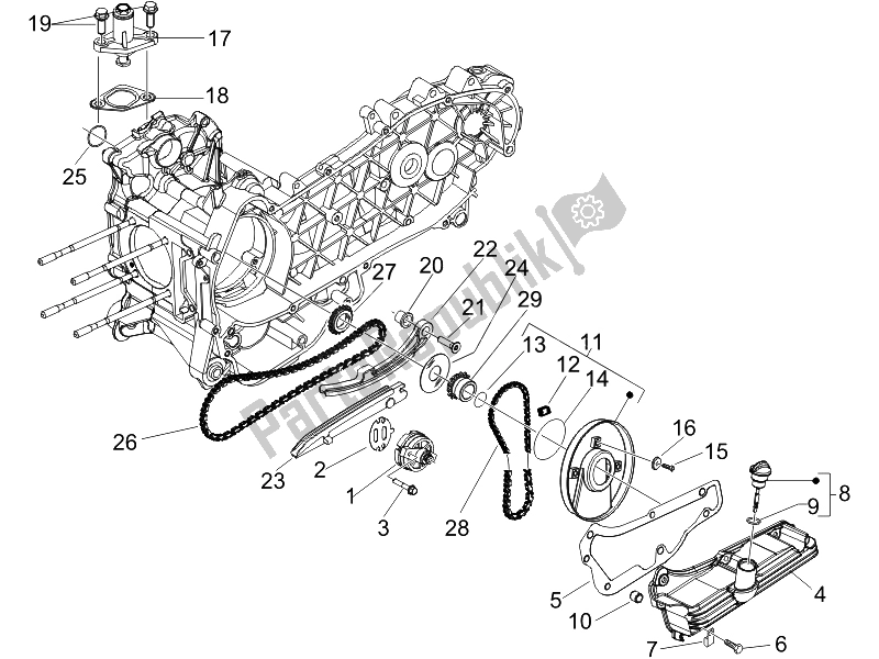 All parts for the Oil Pump of the Piaggio FLY 150 4T USA 2007