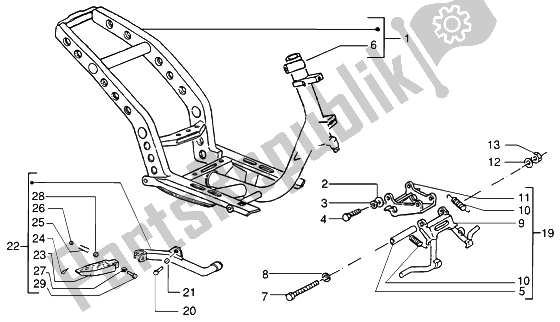 All parts for the Chasis-central Stand of the Piaggio NRG MC3 DT 50 2004