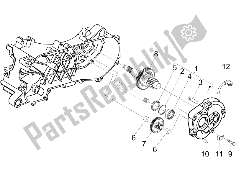 All parts for the Reduction Unit of the Piaggio Liberty 50 2T 2008