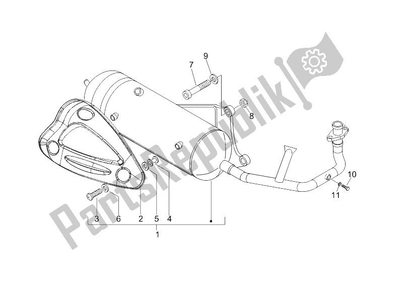 All parts for the Silencer of the Piaggio Typhoon 50 2T E2 2009