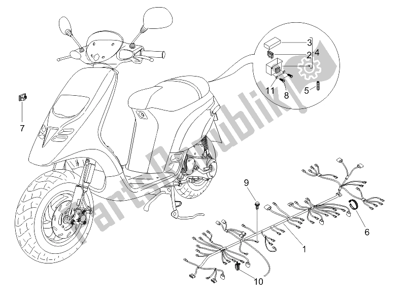 All parts for the Main Cable Harness of the Piaggio Typhoon 50 2T E2 2009