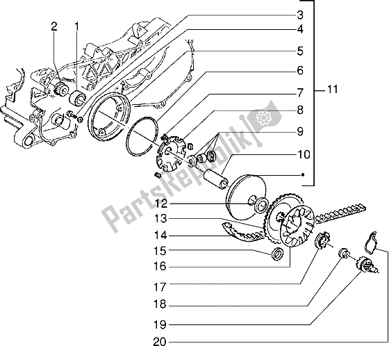 All parts for the Driving Pulley of the Piaggio NRG 50 1995