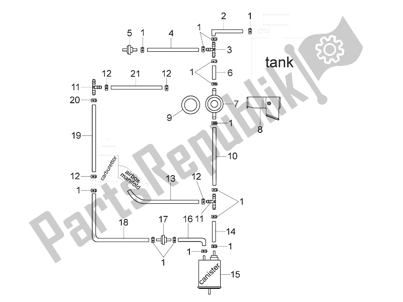 Toutes les pièces pour le Système Anti-percolation du Piaggio Typhoon 125 4T 2V E3 USA 2011