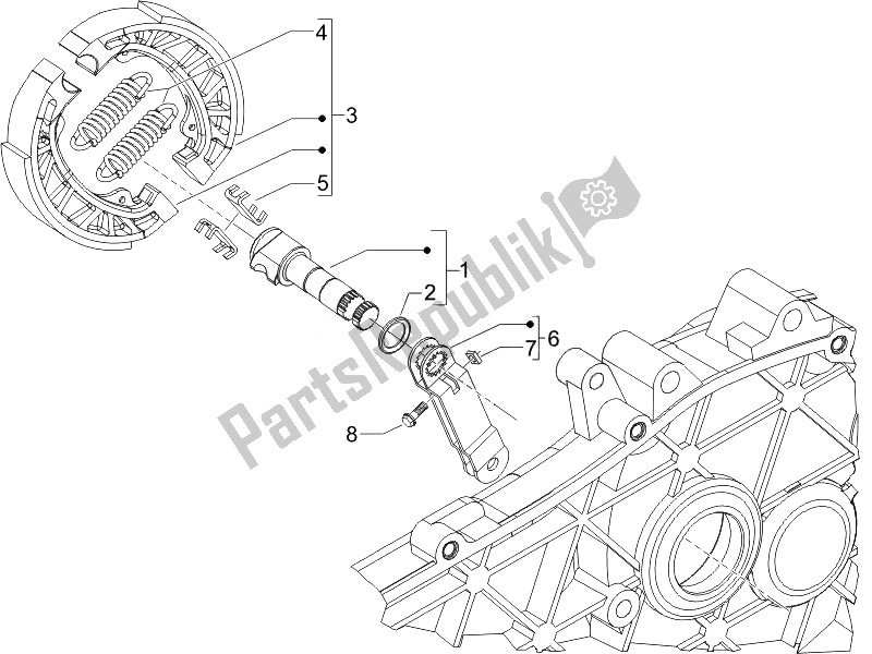 All parts for the Rear Brake - Brake Jaw of the Piaggio FLY 150 4T USA 2007