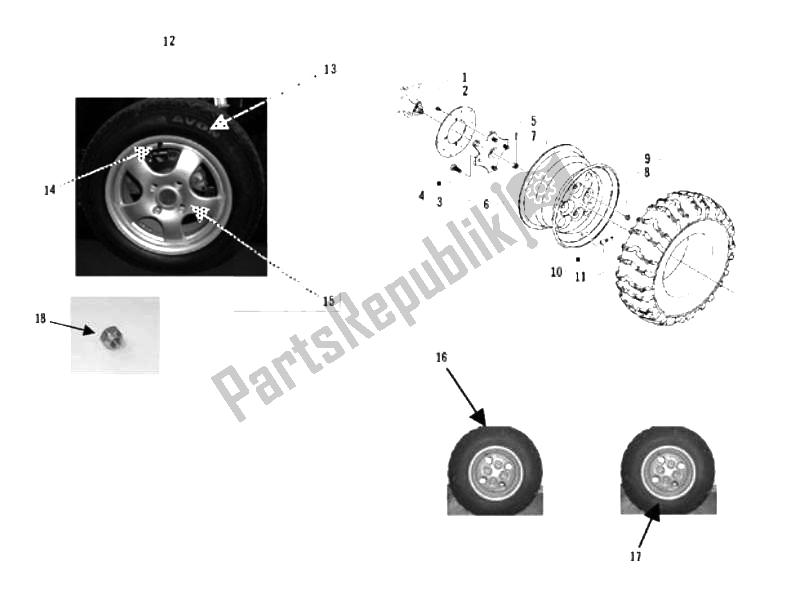 All parts for the Front Wheel of the Piaggio Trackmaster 400 2006