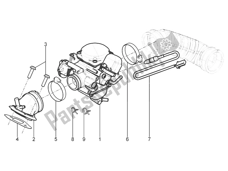 Toutes les pièces pour le Carburateur, Montage - Tuyau Union du Piaggio Typhoon 125 4T 2V E3 USA 2011