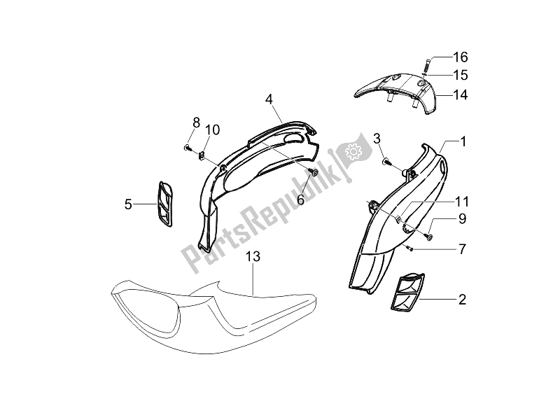 All parts for the Side Cover - Spoiler of the Piaggio Typhoon 50 Serie Speciale 2007