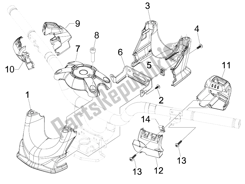 Alle onderdelen voor de Stuurbedekkingen van de Piaggio MP3 500 Sport USA 2010