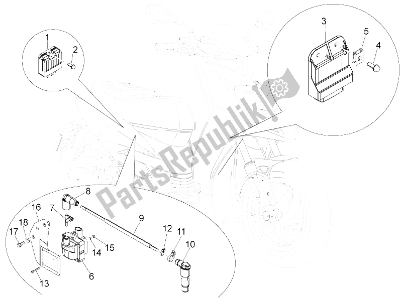 All parts for the Voltage Regulators - Electronic Control Units (ecu) - H. T. Coil of the Piaggio Typhoon 50 4T 4V E2 USA 2012