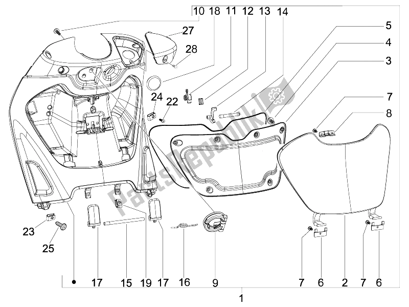 Todas las partes para Guantera Frontal - Panel De Rodilleras de Piaggio Beverly 125 E3 2007