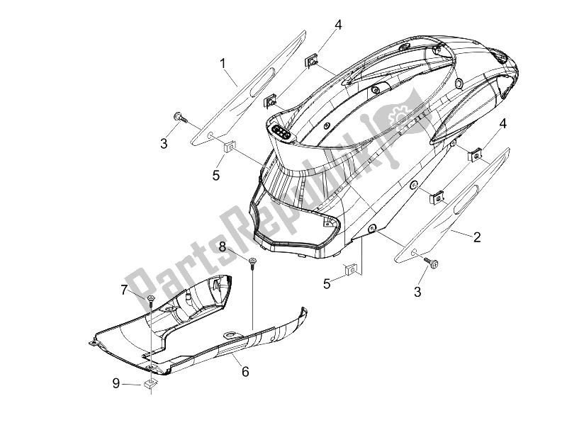 Toutes les pièces pour le Couvercle Latéral - Spoiler du Piaggio Liberty 125 4T Sport E3 UK 2006