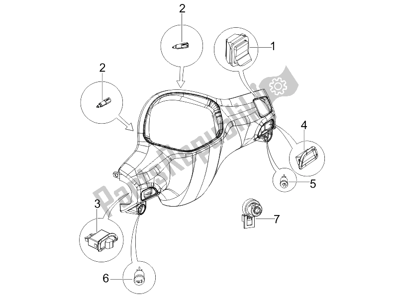 Todas as partes de Seletores - Interruptores - Botões do Piaggio Liberty 150 4T Sport E3 2008