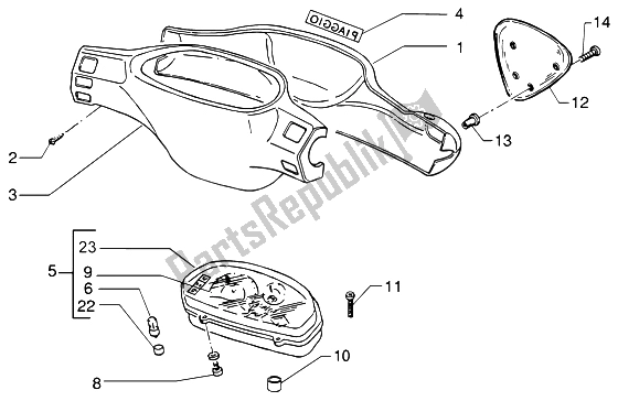 All parts for the Speedometers Kms.-handlebar Covers of the Piaggio NRG MC3 DT 50 2004