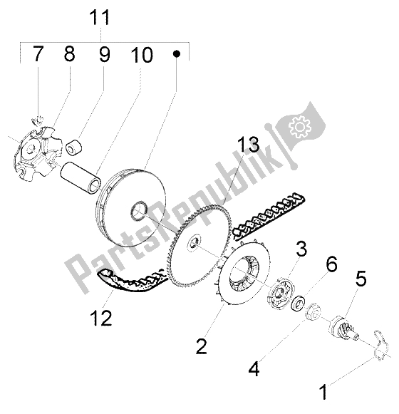 All parts for the Driving Pulley of the Piaggio FLY 50 4T 2008