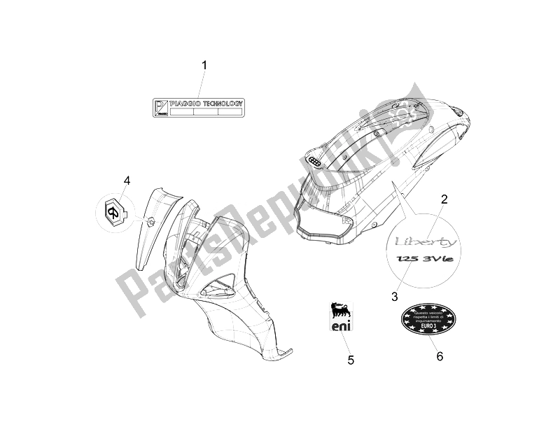 Todas as partes de Placas - Emblemas do Piaggio Liberty 125 4T 3V IE E3 2014