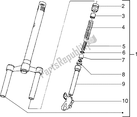 All parts for the Front Fork of the Piaggio NTT 50 1995