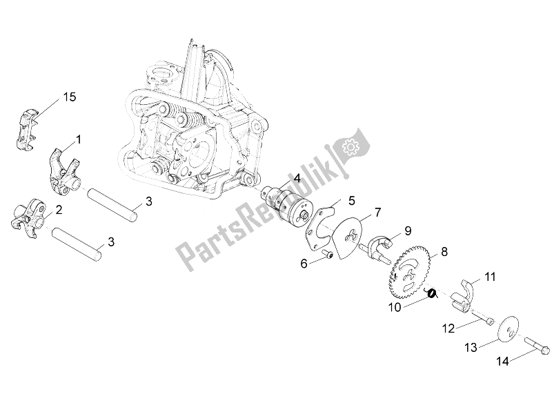 All parts for the Rocking Levers Support Unit of the Piaggio Beverly 350 4T 4V IE E3 Sport Touring 2014
