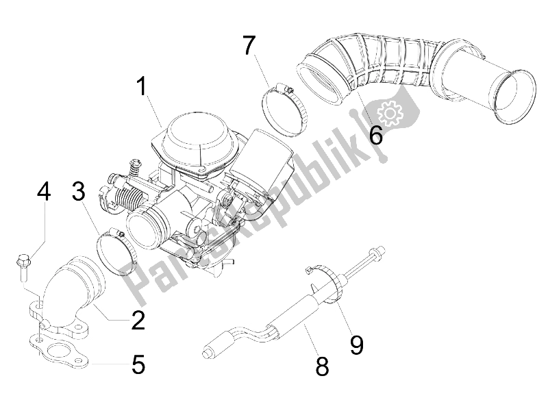 Toutes les pièces pour le Carburateur, Montage - Tuyau Union du Piaggio FLY 150 4T E3 2008