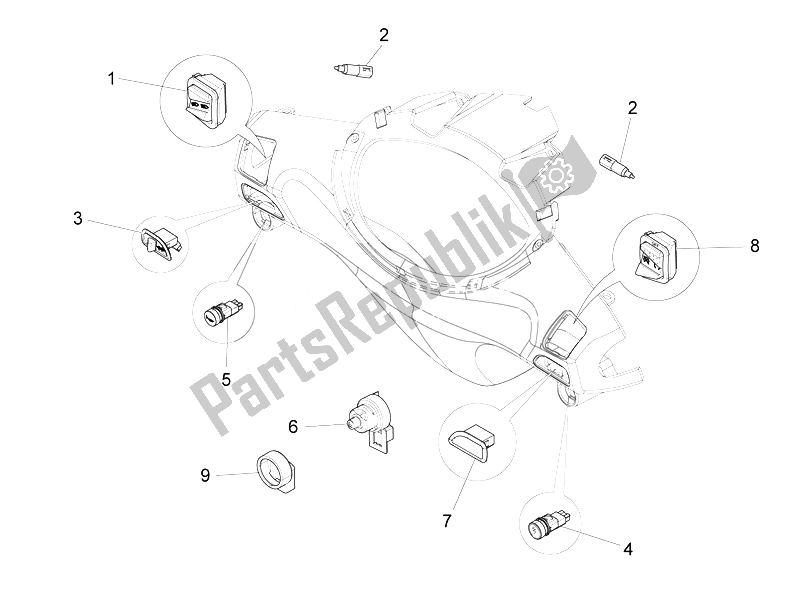 All parts for the Selectors - Switches - Buttons of the Piaggio FLY 50 4T 2V 2014