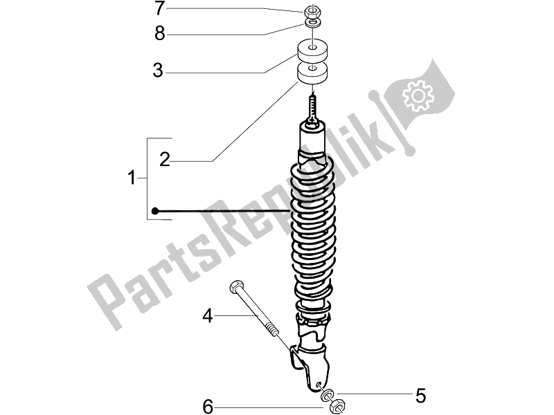 All parts for the Rear Suspension - Shock Absorber/s of the Piaggio Liberty 50 4T PTT D 2007