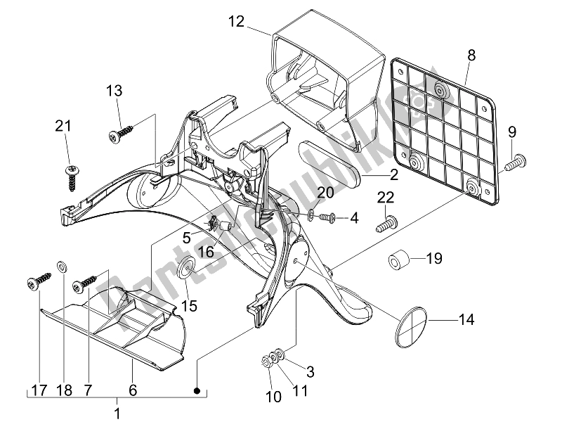 All parts for the Rear Cover - Splash Guard (2) of the Piaggio FLY 50 4T USA 2007