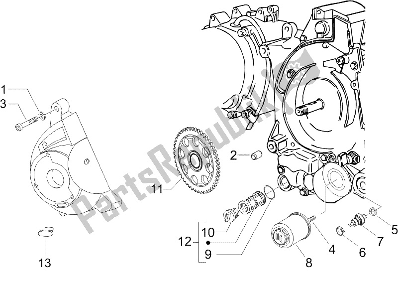 All parts for the Flywheel Magneto Cover - Oil Filter of the Piaggio X8 125 Potenziato UK 2005