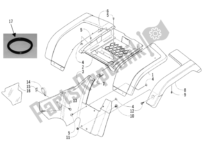 Tutte le parti per il Coperchio Posteriore - Paraspruzzi del Piaggio Trackmaster 500 2006