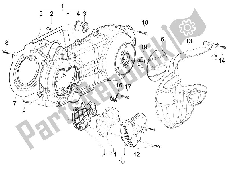 All parts for the Crankcase Cover - Crankcase Cooling of the Piaggio BV 250 Tourer USA 2008