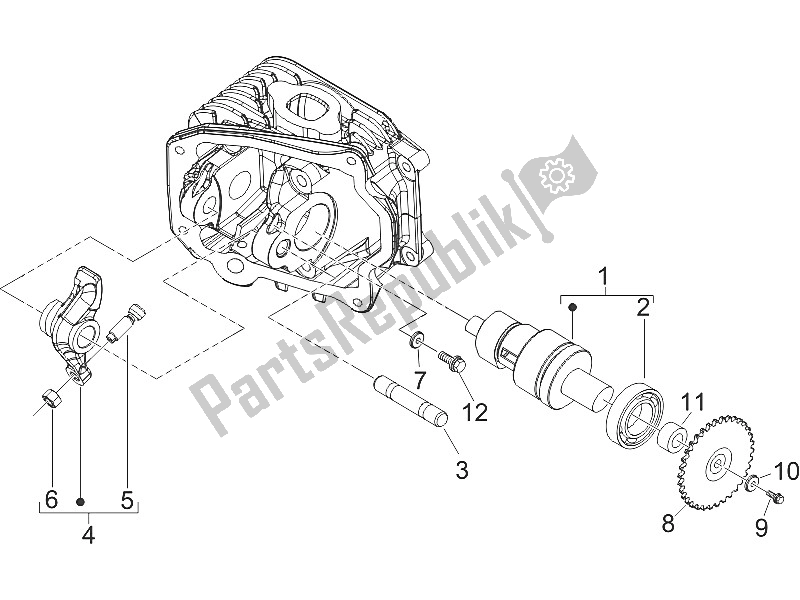 All parts for the Rocking Levers Support Unit of the Piaggio ZIP 100 4T Vietnam 2011