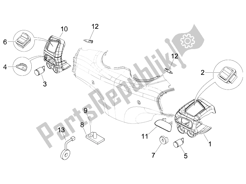 Toutes les pièces pour le Sélecteurs - Interrupteurs - Boutons du Piaggio Beverly 250 E3 2007