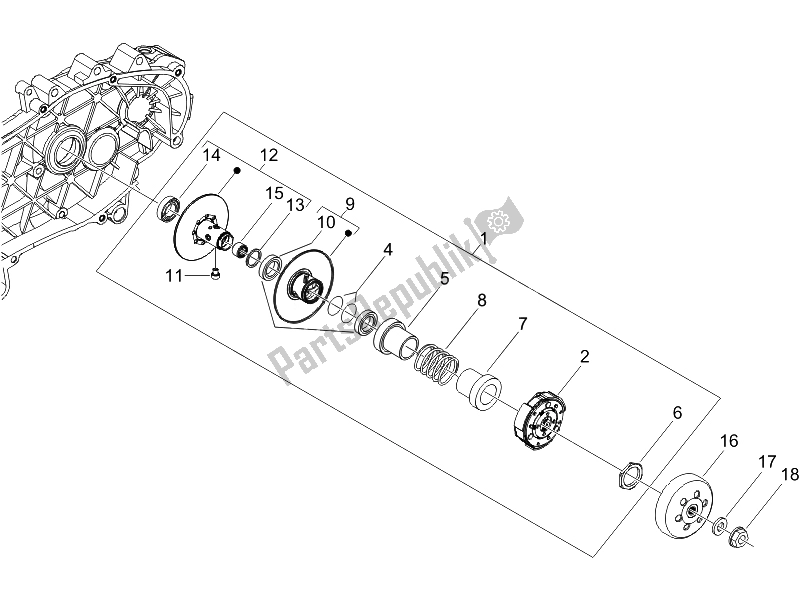 All parts for the Driven Pulley of the Piaggio FLY 125 4T E3 2007