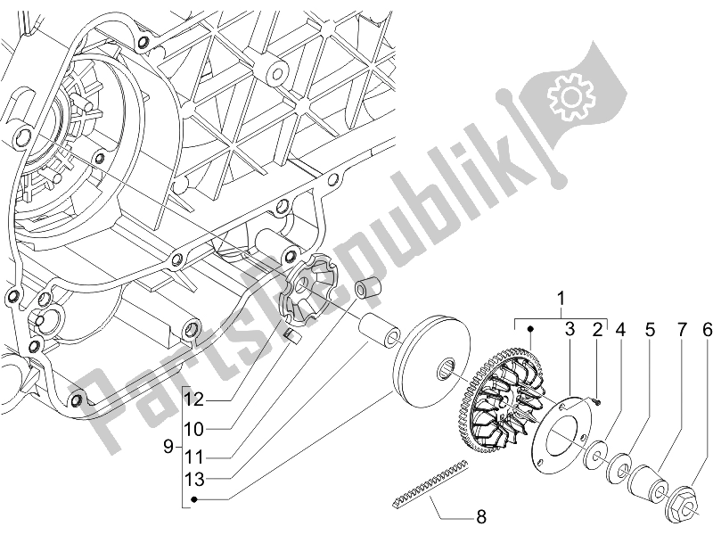 Todas as partes de Polia Motriz do Piaggio X9 125 Evolution Euro 3 UK 2007