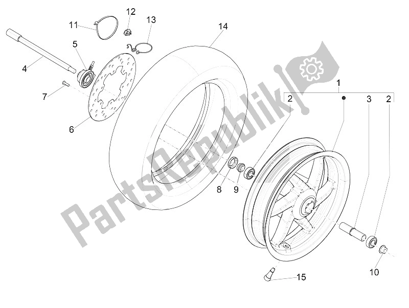 All parts for the Front Wheel of the Piaggio NRG Power DD H2O CH 50 2011