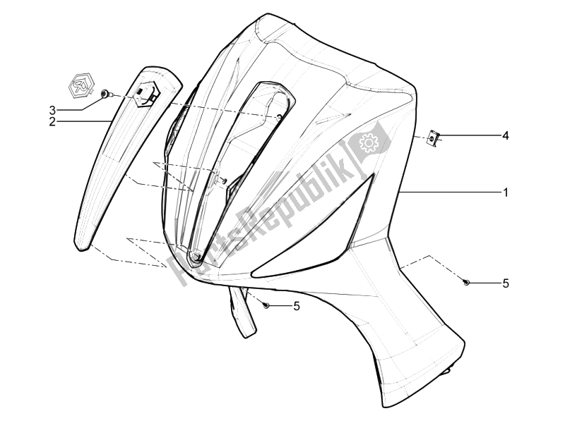 All parts for the Front Shield of the Piaggio Beverly 350 4T 4V IE E3 Sport Touring 2014