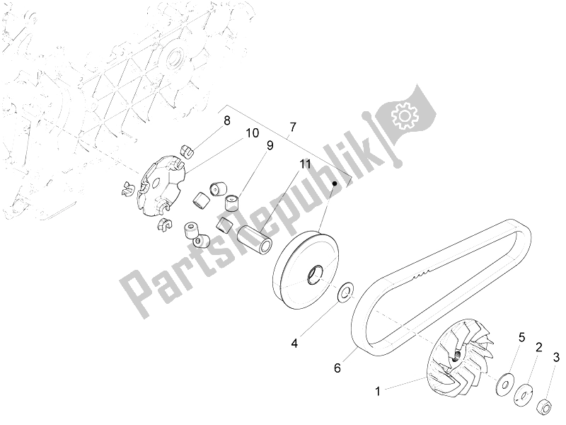 Alle onderdelen voor de Aandrijfpoelie van de Piaggio Liberty 150 Iget 4T 3V IE ABS 2015