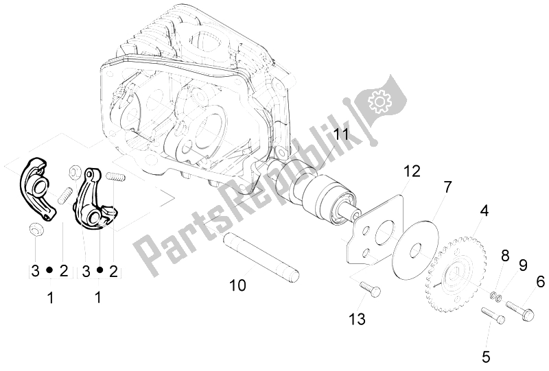 All parts for the Rocking Levers Support Unit of the Piaggio Liberty 125 4T 2V IE PTT I 2012