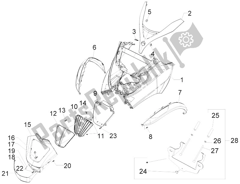 Tutte le parti per il Scudo Anteriore del Piaggio MP3 400 IE LT Touring 2011