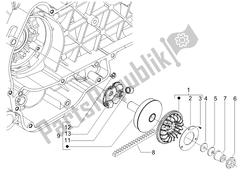 All parts for the Driving Pulley of the Piaggio Liberty 125 4T PTT E3 F 2007