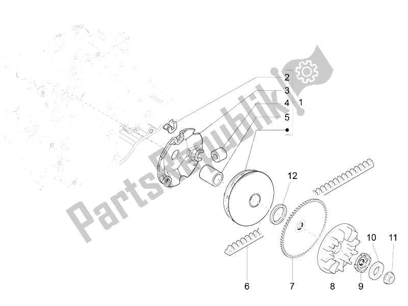 Alle onderdelen voor de Aandrijfpoelie van de Piaggio FLY 50 4T 4V USA 1 2014