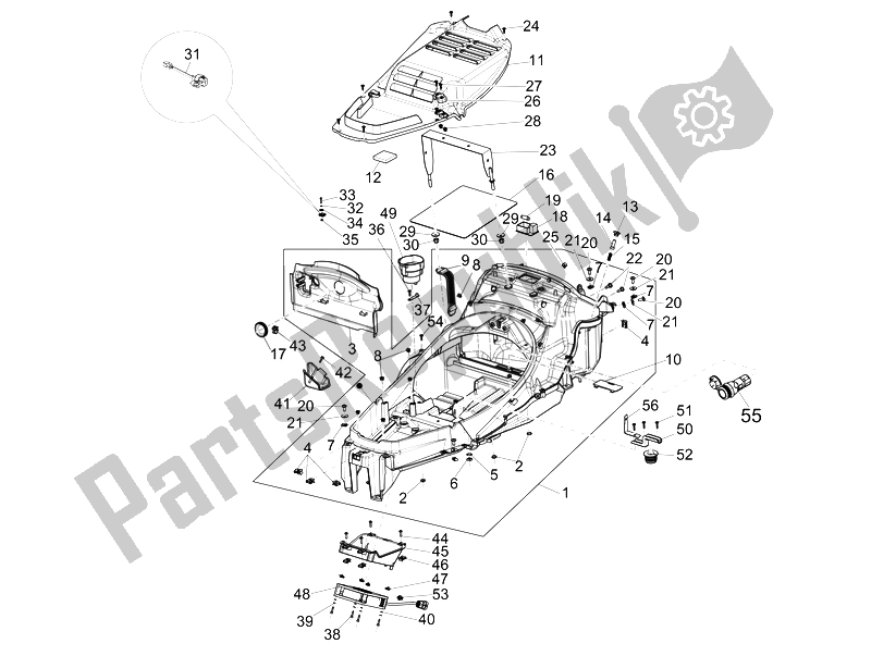 All parts for the Helmet Huosing - Undersaddle of the Piaggio MP3 300 4T 4V IE LT Ibrido 2010