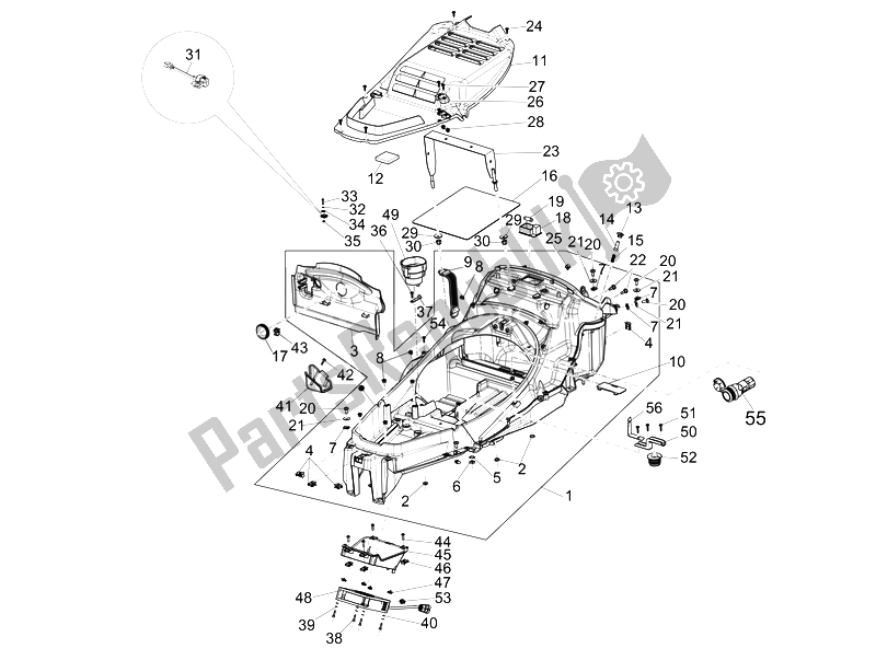 All parts for the Helmet Huosing - Undersaddle of the Piaggio MP3 300 4T 4V IE LT Ibrido 2010