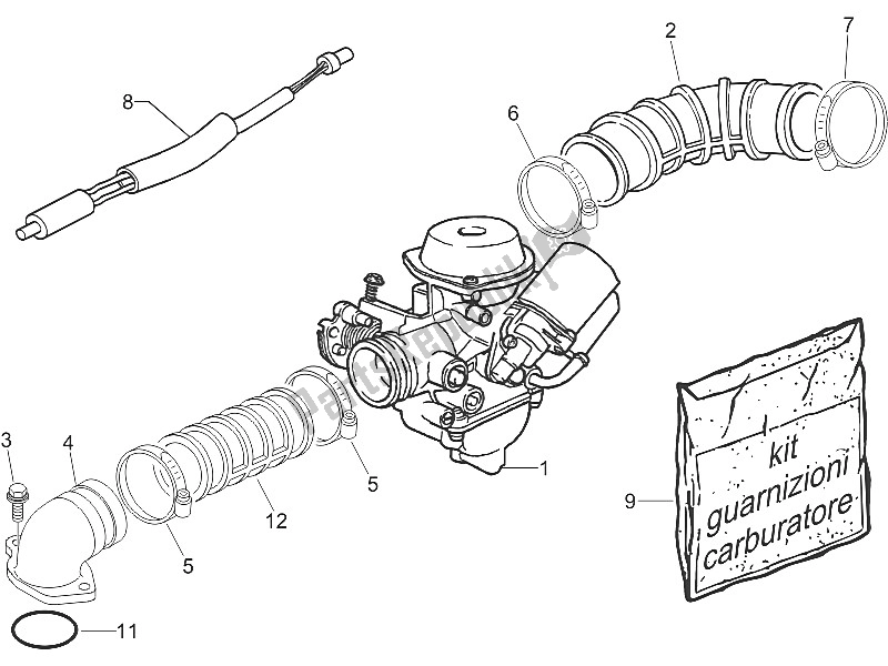 All parts for the Carburettor, Assembly - Union Pipe of the Piaggio ZIP 100 4T Vietnam 2011