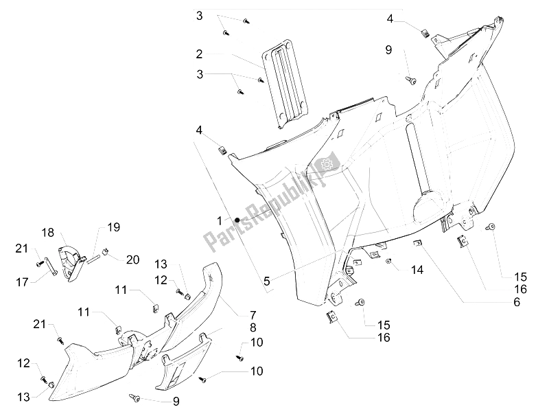 All parts for the Front Glove-box - Knee-guard Panel of the Piaggio MP3 500 Sport Business ABS USA 2015