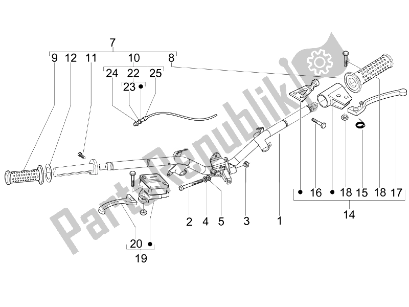 All parts for the Handlebars - Master Cil. (2) of the Piaggio FLY 150 4T USA 2007