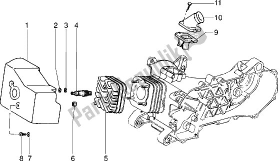 All parts for the Cylinder Head-cooling Hood-inlet And Induction Pipe of the Piaggio Sfera RST 80 1994