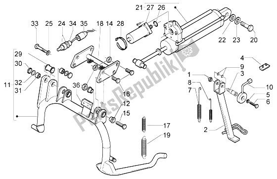 All parts for the Central Stand of the Piaggio X9 500 Evolution ABS 2004