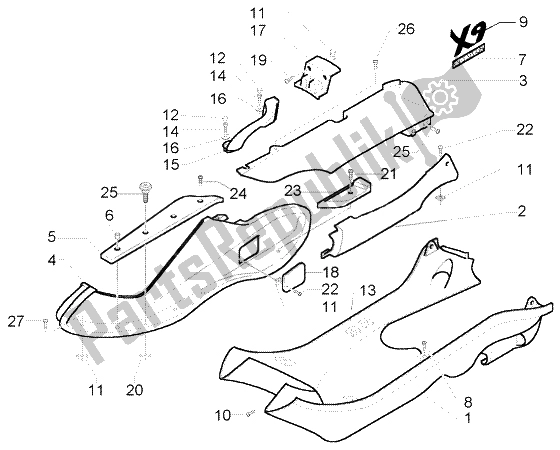 Tutte le parti per il Rivestimenti Laterali-spoiler del Piaggio X9 250 Evolution 2000