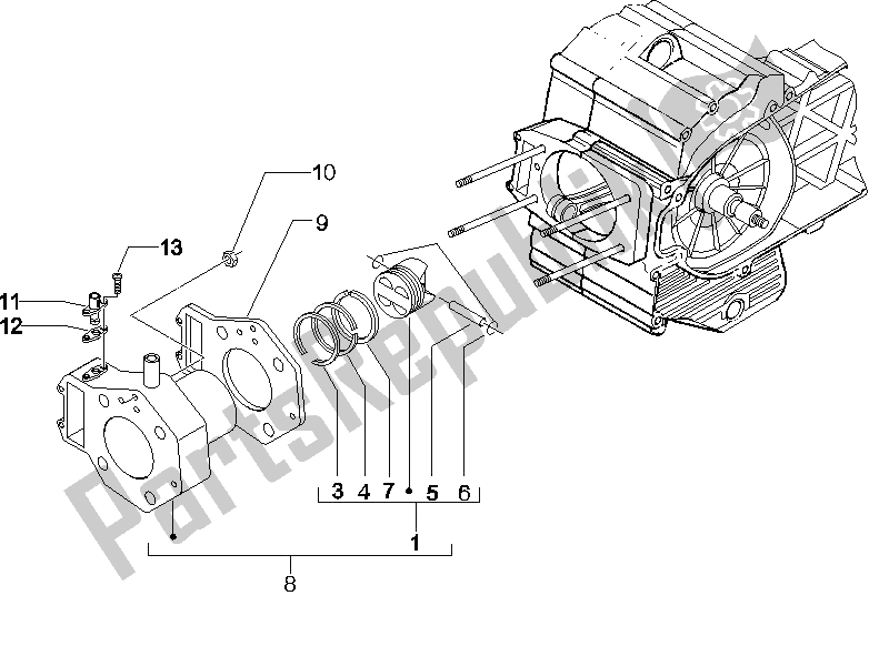 All parts for the Cylinder-piston-wrist Pin Unit of the Piaggio X9 500 Evolution 2006